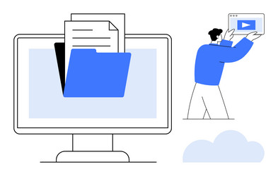 digital file management with computer screen vector image