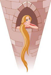 Coloring book long hair little princess in tower Vector Image