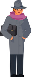 Mysterious man wearing a gray hat and coat vector