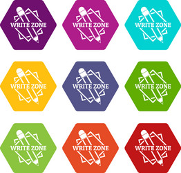 Write zone icons set 9 vector