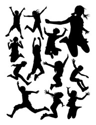 Kids Jumping Silhouettes - Joyful Movement Vector Image