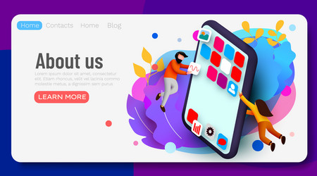 landing page modern banner template with tiny vector image