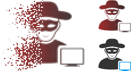 Shredded pixel halftone computer hacker icon vector
