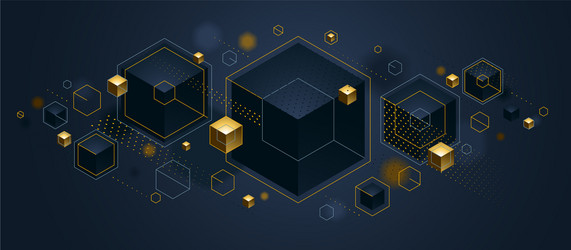 cubes cluster with golden elements lines and dots vector image