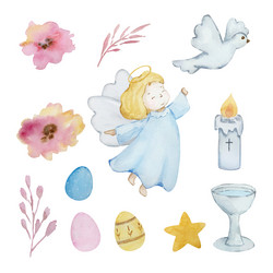 watercolor easter set baby angels for spring Vector Image