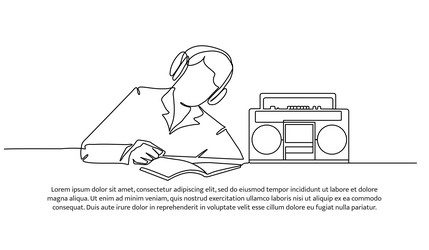 continuous line design reading a book while vector image
