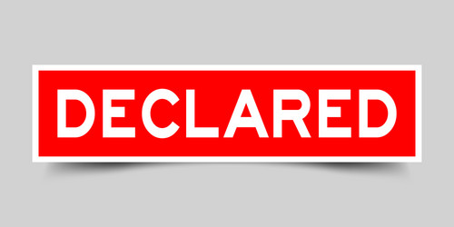 Square red color sticker with word declaration Vector Image