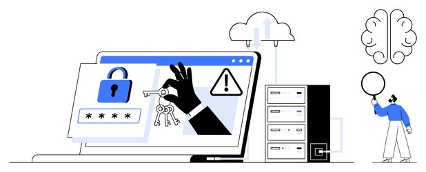 cybersecurity concept with digital lock hacking vector image