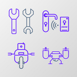 set line drone flying with action camera robot vector image