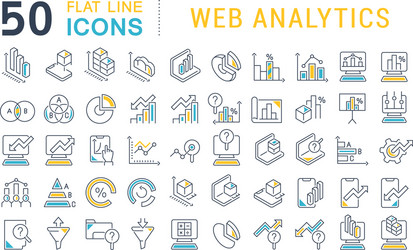 set line icons web analytics vector