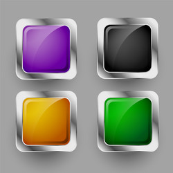 Shiny four rounded square buttons design set vector