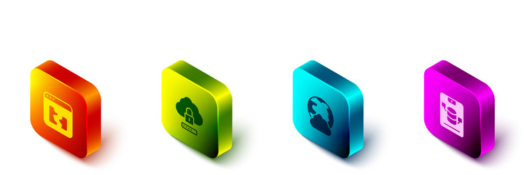 set isometric broken file cloud computing lock vector image