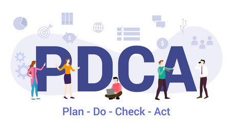 pdca plan do check act concept with big word vector