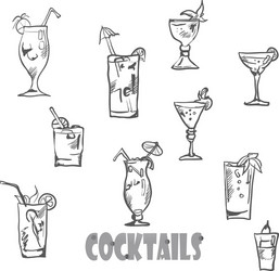 Set of cocktail glasses in the style chalk vector