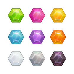 Cartoon polygonal crystal assets for game design vector