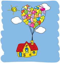 House flying with balloons vector