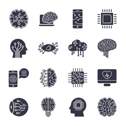 simple set of artificial intelligence related line vector image