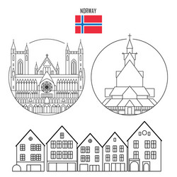 Norway set landmark icons vector