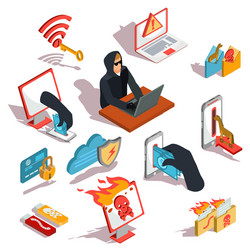 set of isometric hacker icons vector image