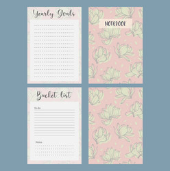 set of notebook pages year goals and bucket list vector image