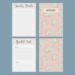 set of notebook pages year goals and bucket list vector