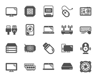 computer components icons set of motherboard cpu vector image