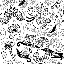 Alice in Wonderland Fairy Tale Pattern vector image