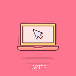 Cartoon laptop notebook with mouse cursor icon vector