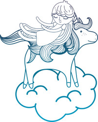 degraded outline sleeping girl with beauty unicorn vector