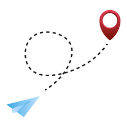 paper plane flight dashed route path red location vector image