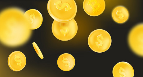 golden coins falling down with blur effect Vector Image