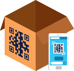 qr code over box and smartphone design vector image