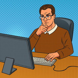 Software developer at work pop art vector