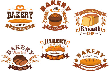 bakery shop badge with bread and baguette vector image