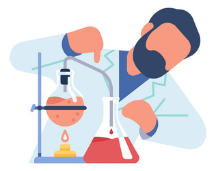 man making chemical experiment with red liquid vector image