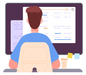 programmer work back view code engineering screen vector image
