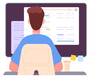 Programmer work back view code engineering screen vector