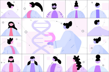 Scientist analyzing dna structure in web browser vector