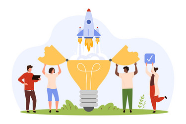 startup innovation implementation by tiny people vector image