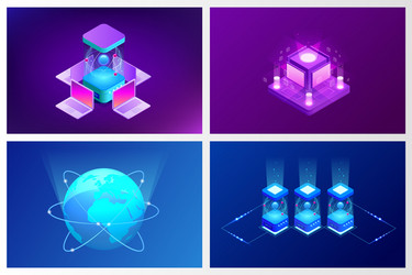 isometric quantum computing or supercomputing vector image