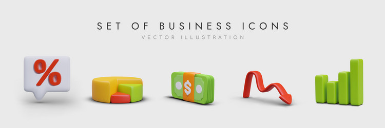 Set of different business icons in realistic style vector