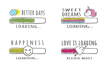 set sketchy progress bars with different vector image