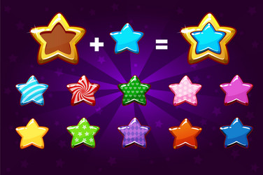 Golden and colors star for level up gui elements vector