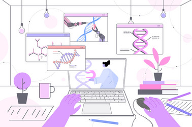scientist analyzing dna structure in web browser vector image