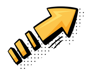 curved yellow arrow with pointed end and dots vector image