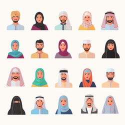 eastern muslim characters avatars set smiling vector