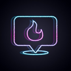 Glowing neon line map pointer with fire flame icon vector