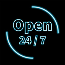 Neon open 24 hours 7 days sign in circle shape vector