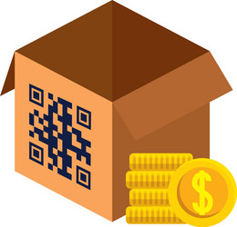 Qr code over box and coins design vector