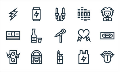 Rock and roll line icons linear set quality vector